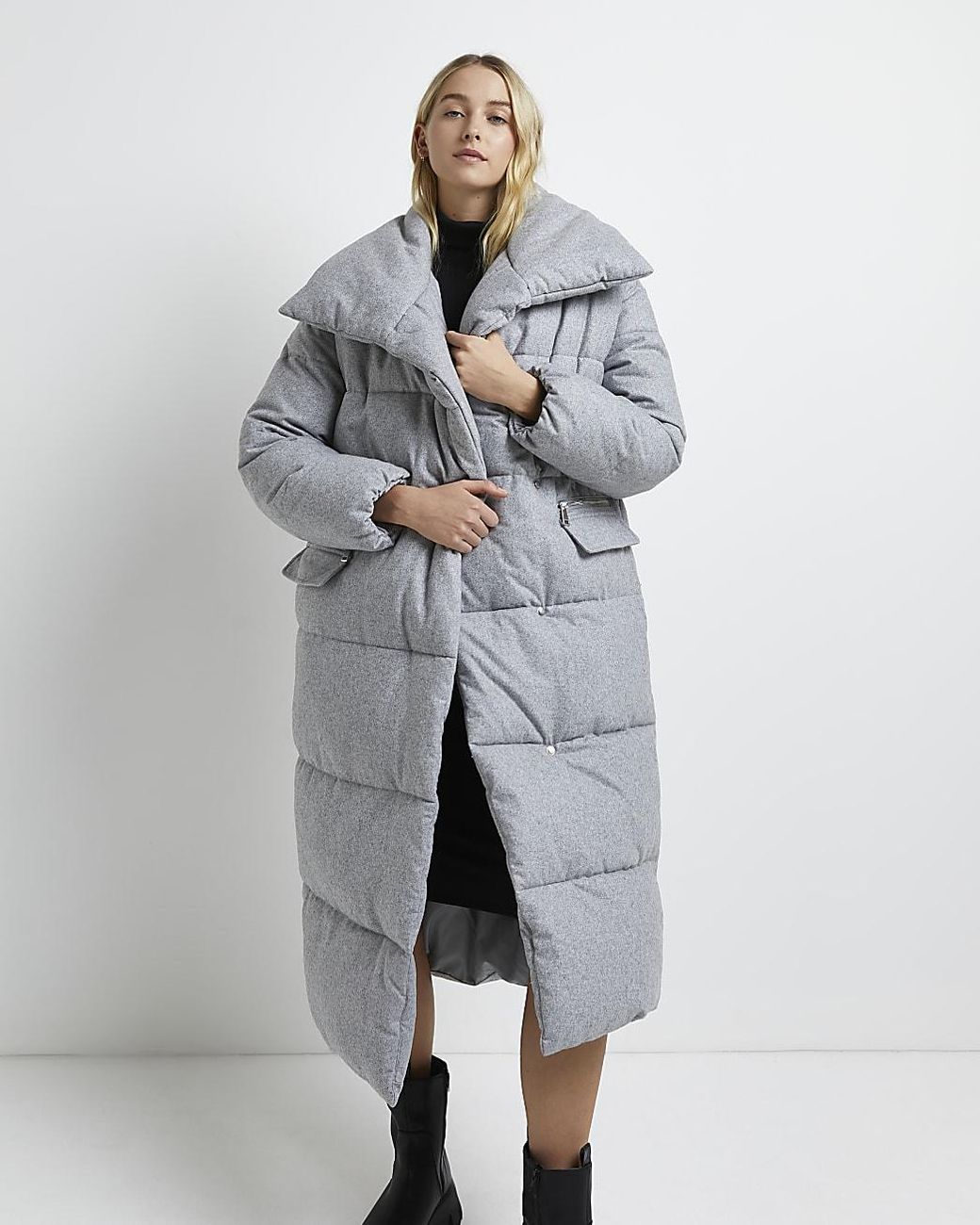 River Island Grey Longline Puffer Coat in Gray Lyst
