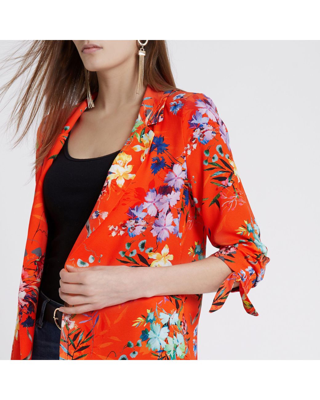Orange floral blazer cheap