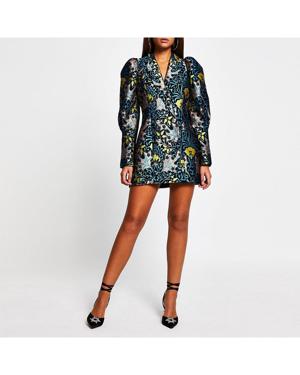 river island blue puff sleeve dress
