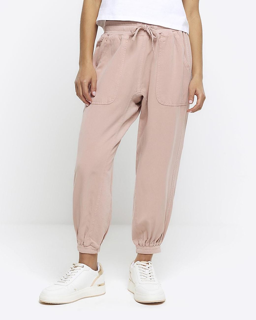 River Island Petite Pink Lyocell Cuffed Joggers in White Lyst UK