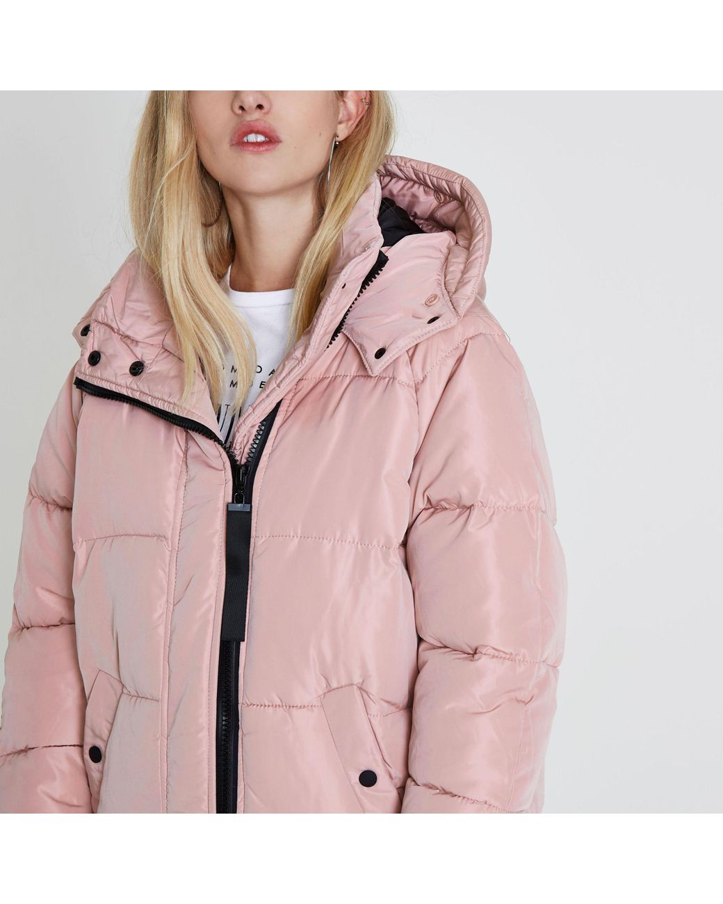 River Island Pink Fur Hood Oversized Puffer Jacket | Lyst Australia