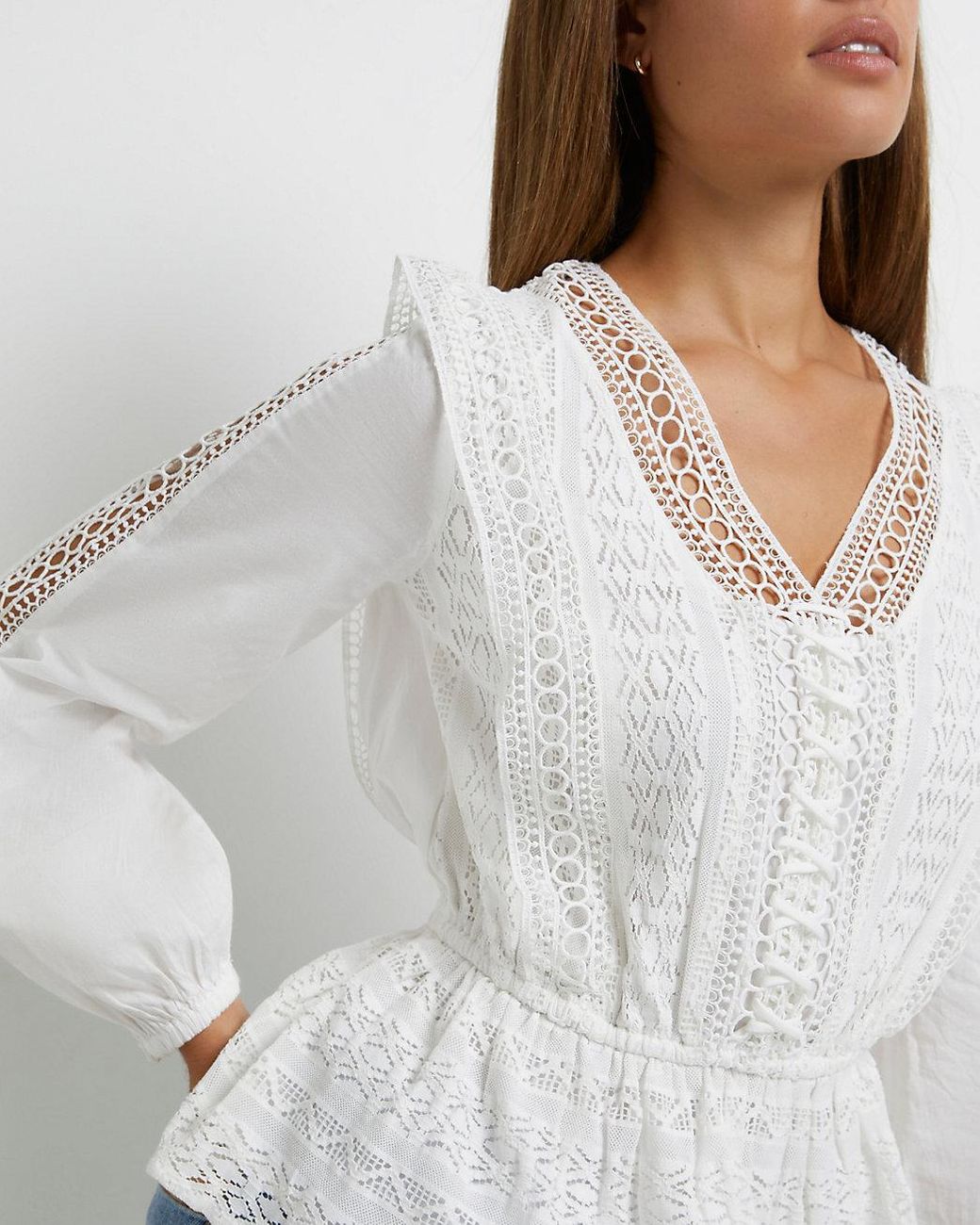River Island White Lace Peplum Top | Lyst