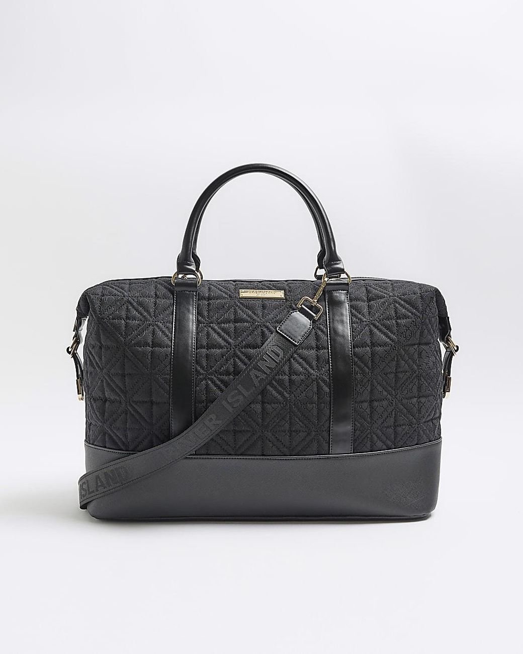River Island Black Jacquard Ri Monogram Travel Bag Lyst UK