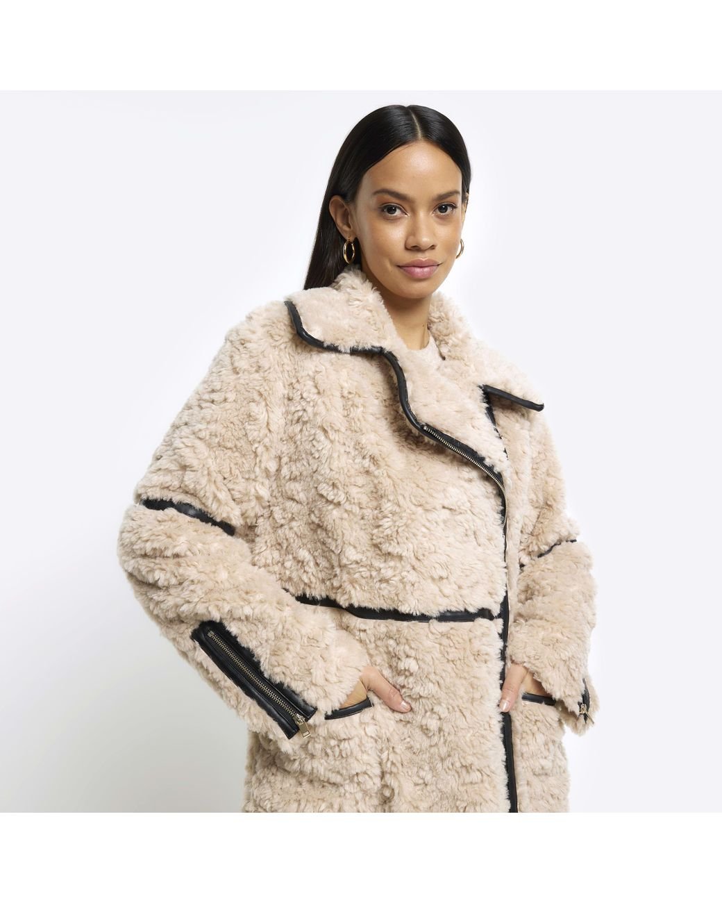 River island cream leather hotsell jacket