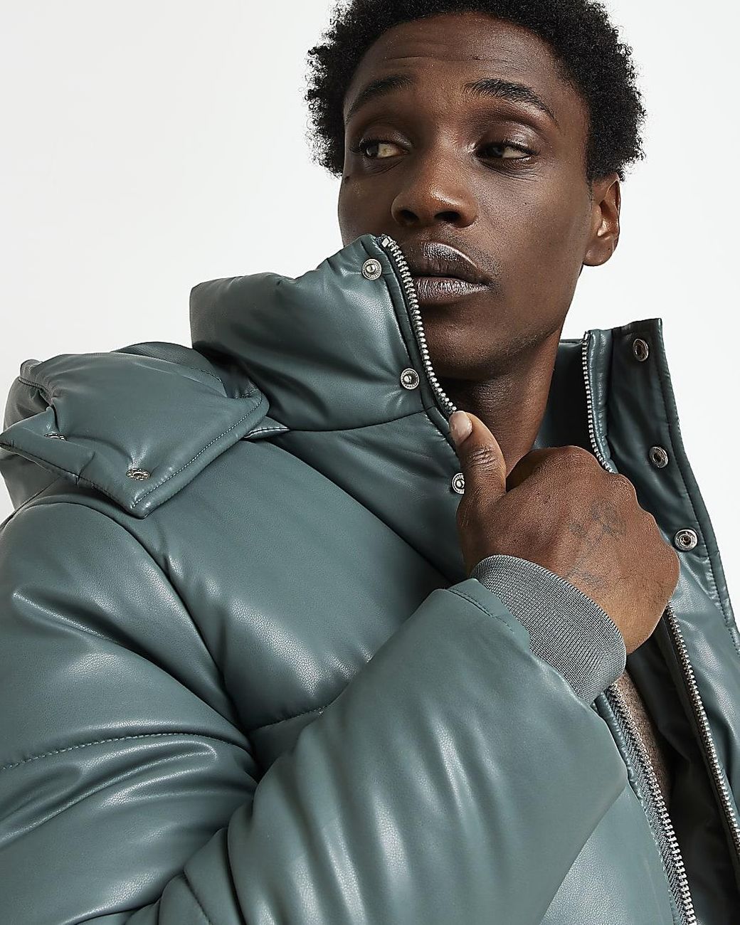 River Island Green Regular Fit Faux Leather Puffer Jacket for Men Lyst