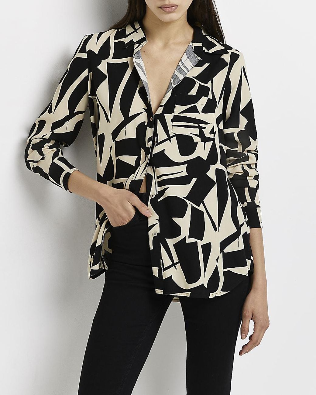 River Island Black Abstract Print Shirt 