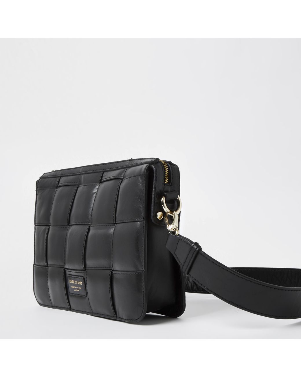 River Island Woven Leather Shoulder Bag in Black