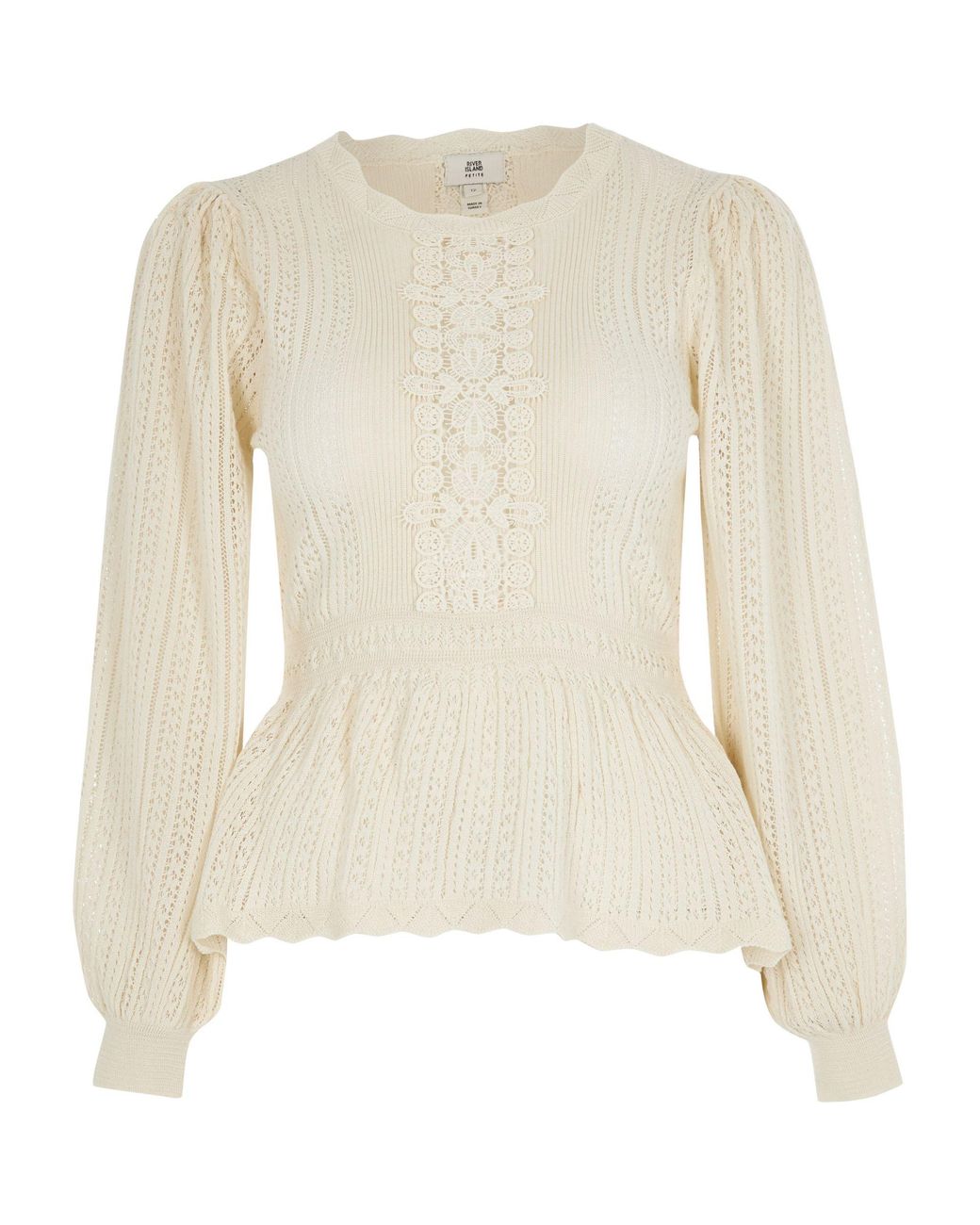 Petite Cream Lace Peplum Knitted Jumper 