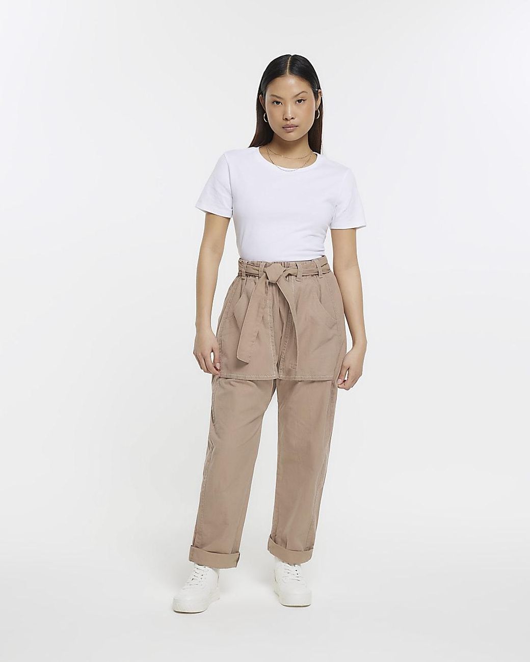 River Island Petite Beige Cargo Trousers in Natural | Lyst