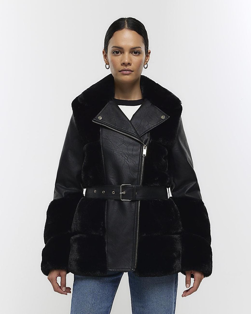 River island faux hotsell fur leather jacket