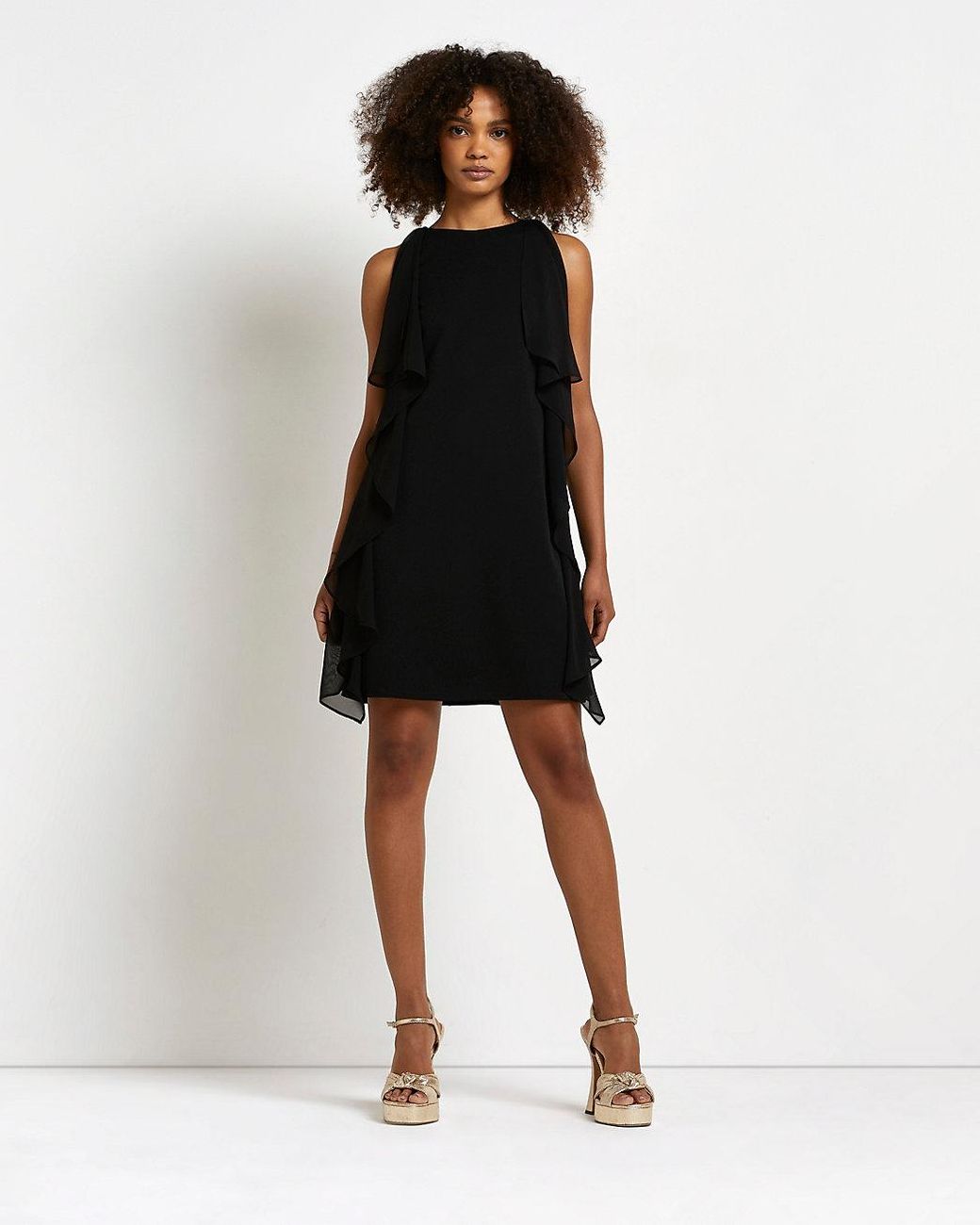 Black Chiffon Shift Mini Dress | Lyst