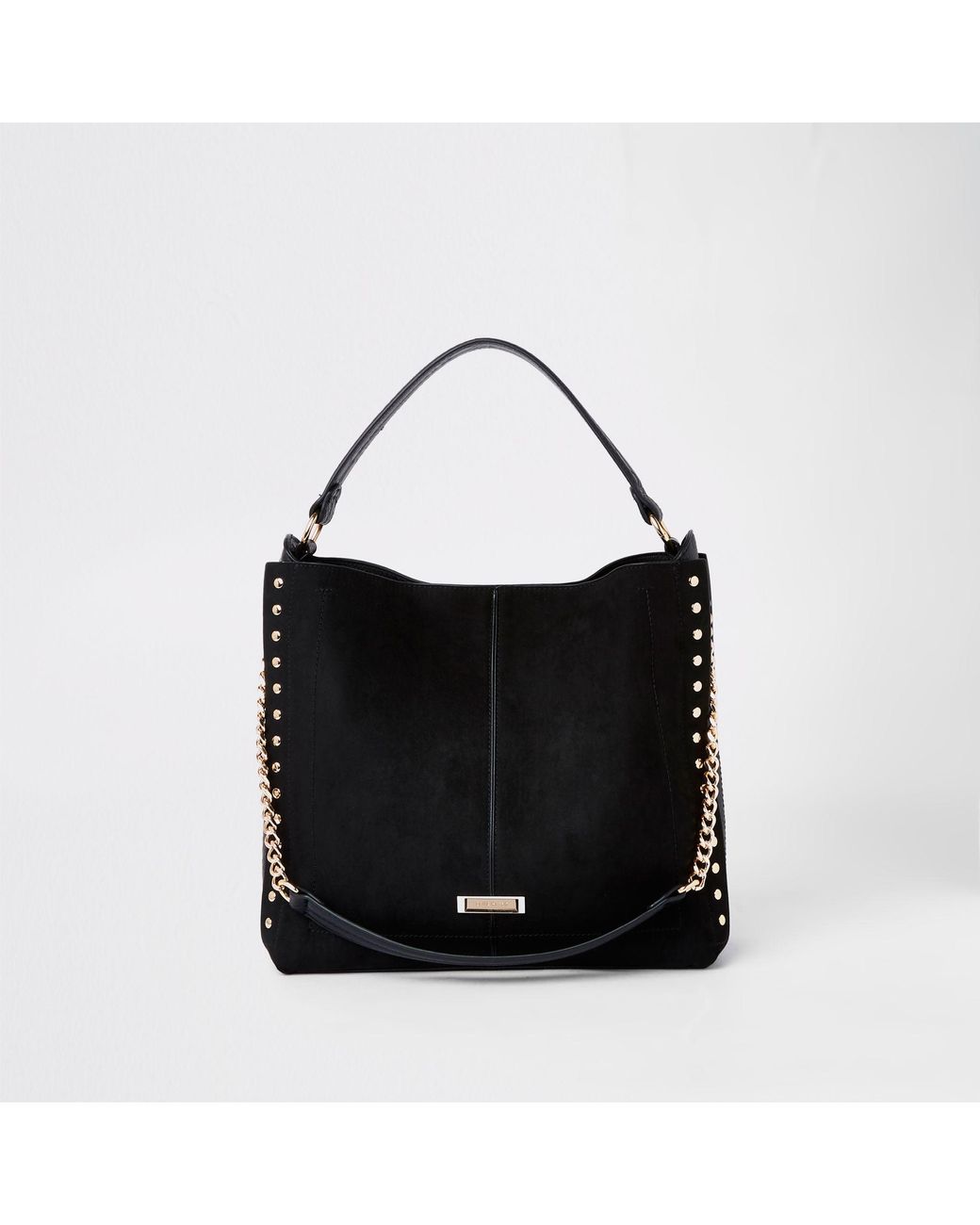 River Island Studded Side Slouch Bag in Black | Lyst UK