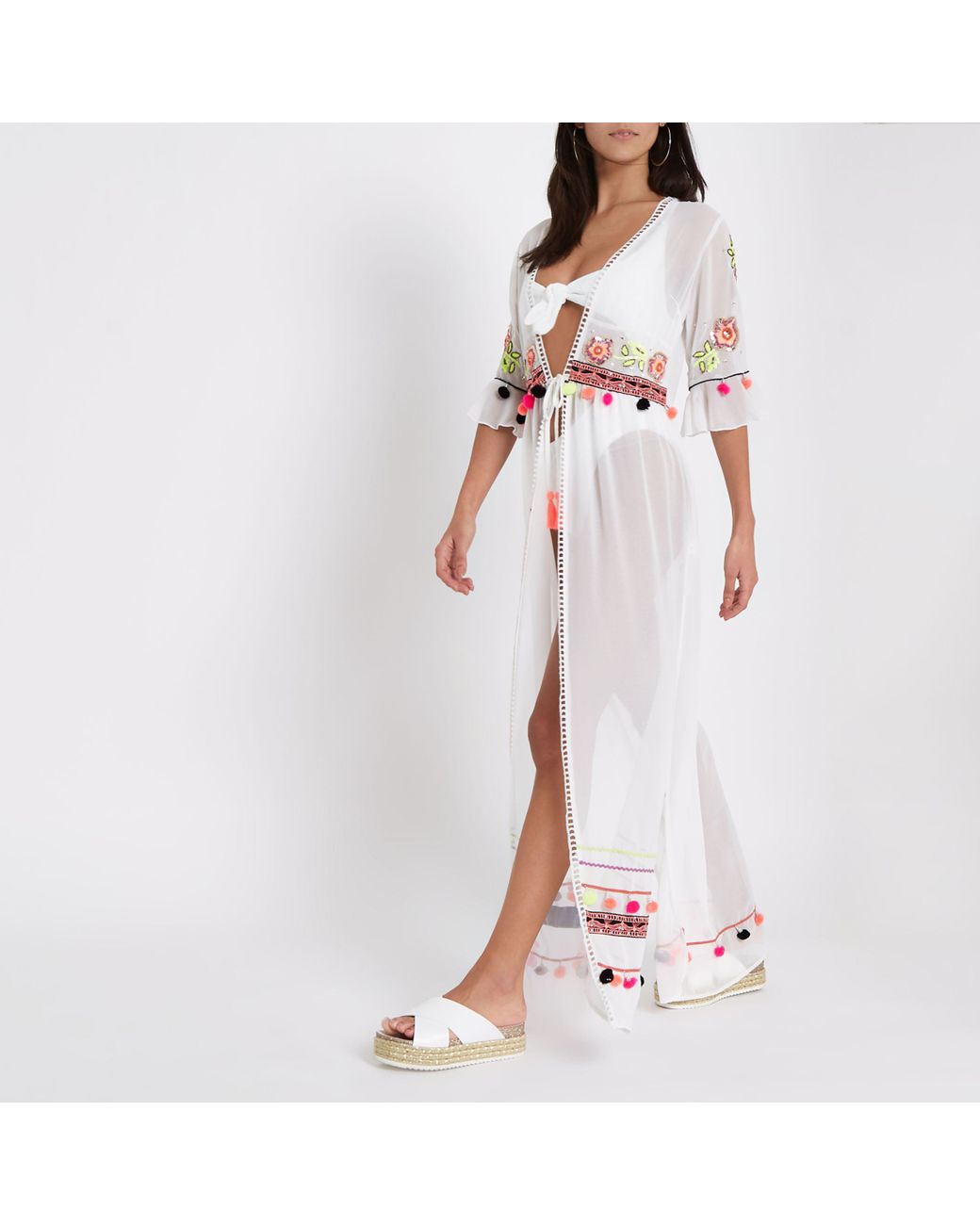 River Island White Embellished Maxi Beach Cover Up | Lyst UK
