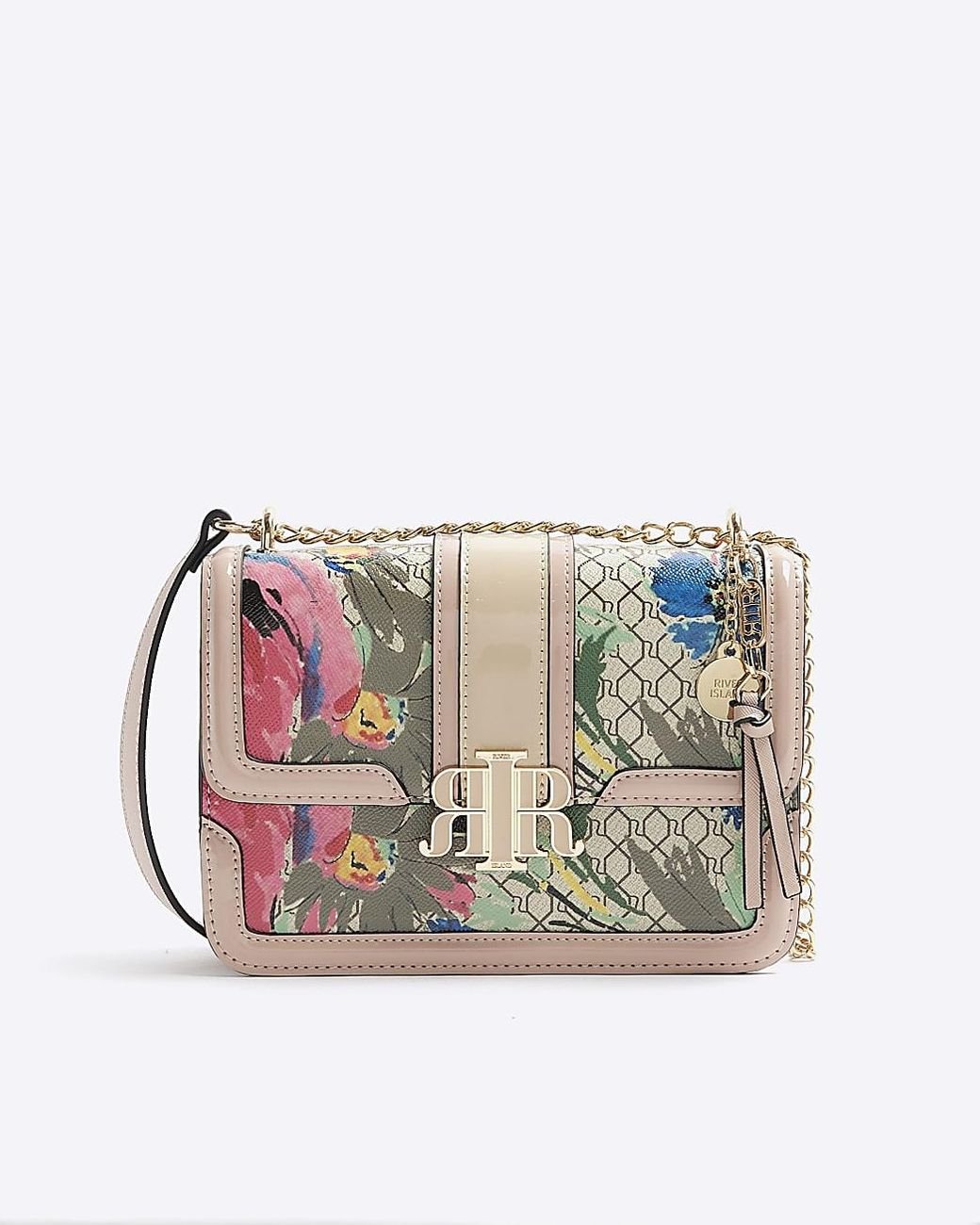 river island Beige Floral Monogram Satchel Bag