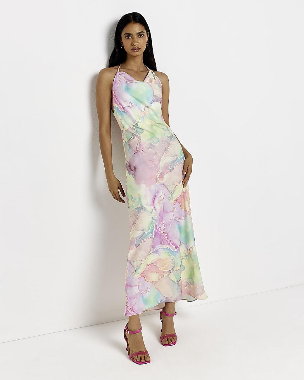River Island Satin Purple Tie Dye Maxi Dress | Lyst UK 