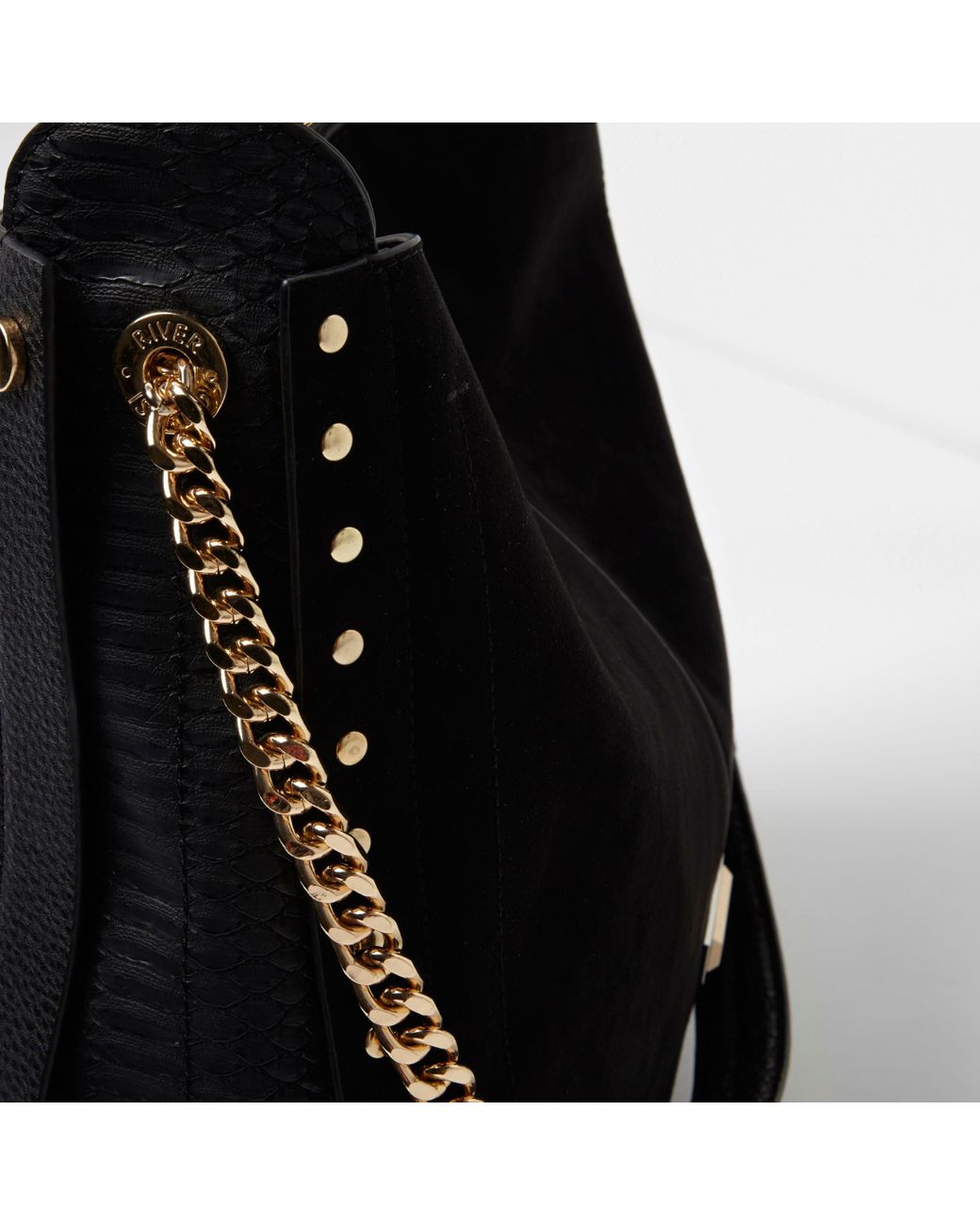 River Island Black Studded Oversized Slouch Chain Bag | Lyst