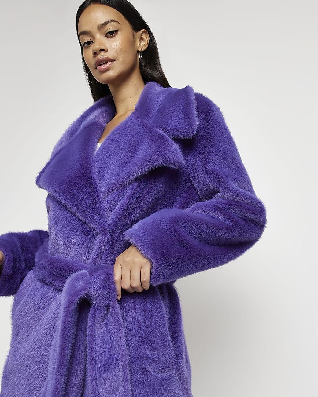 River Island Purple Oversized Faux Fur Belted Coat in Blue | Lyst