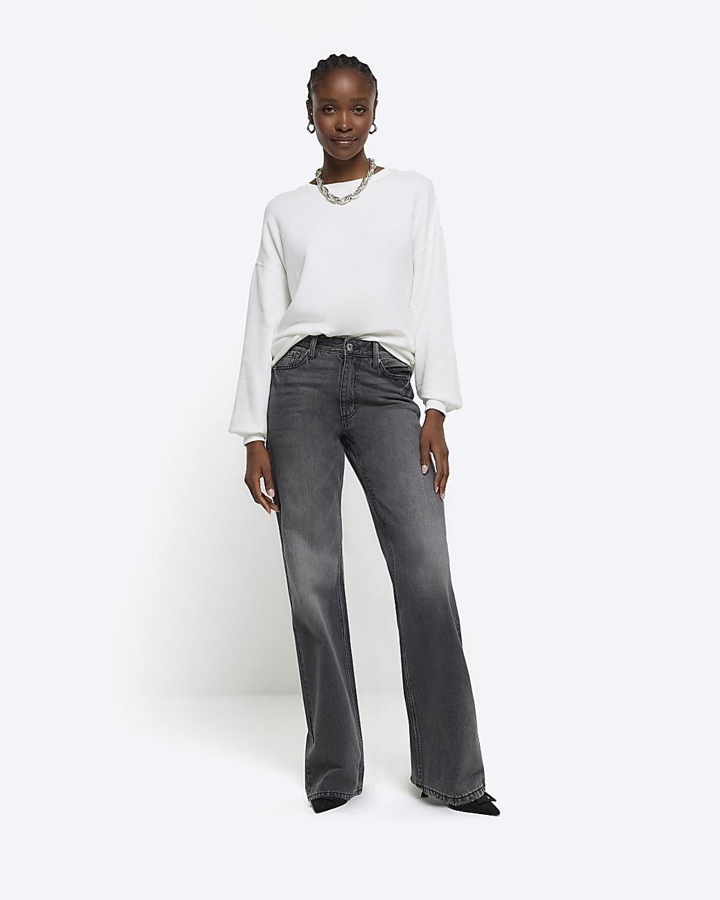 River Island Black High Waisted Relaxed Straight Fit Jeans in