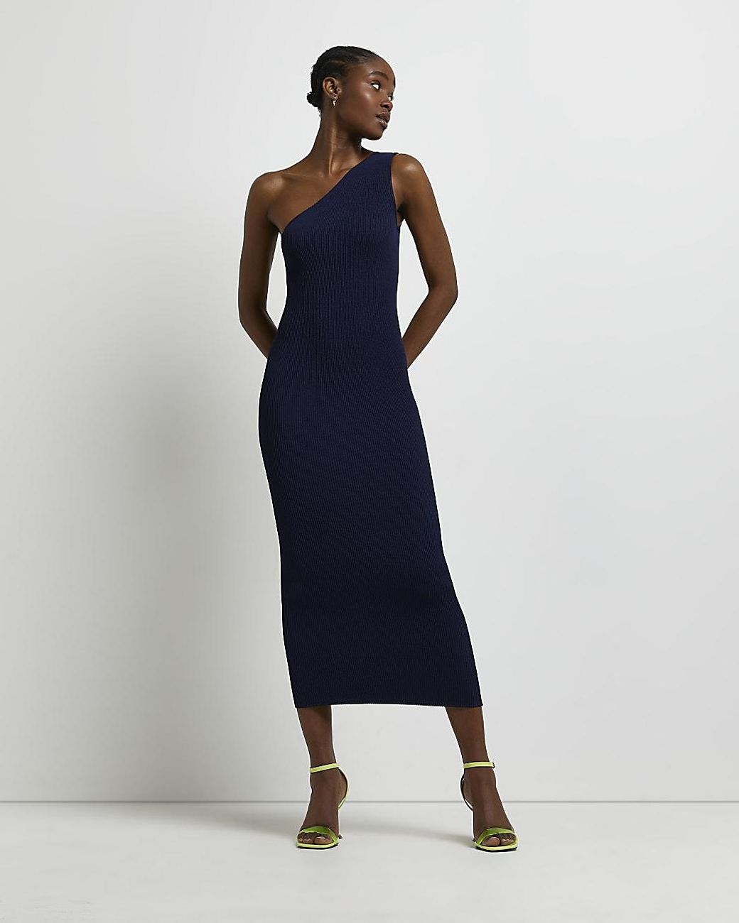 River Island Navy One Shoulder Bodycon Midi Dress in Blue Lyst