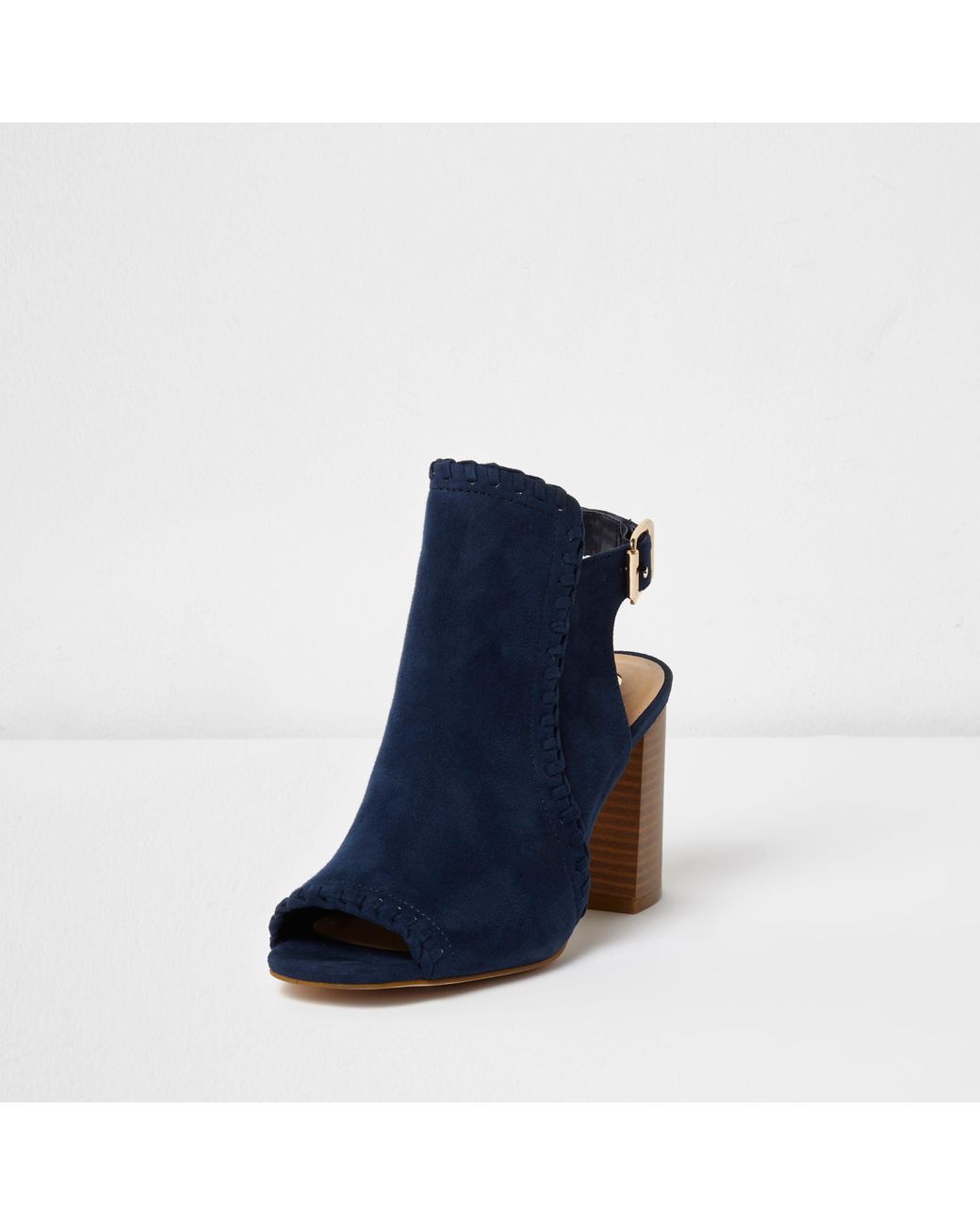Navy blue top peep toe booties