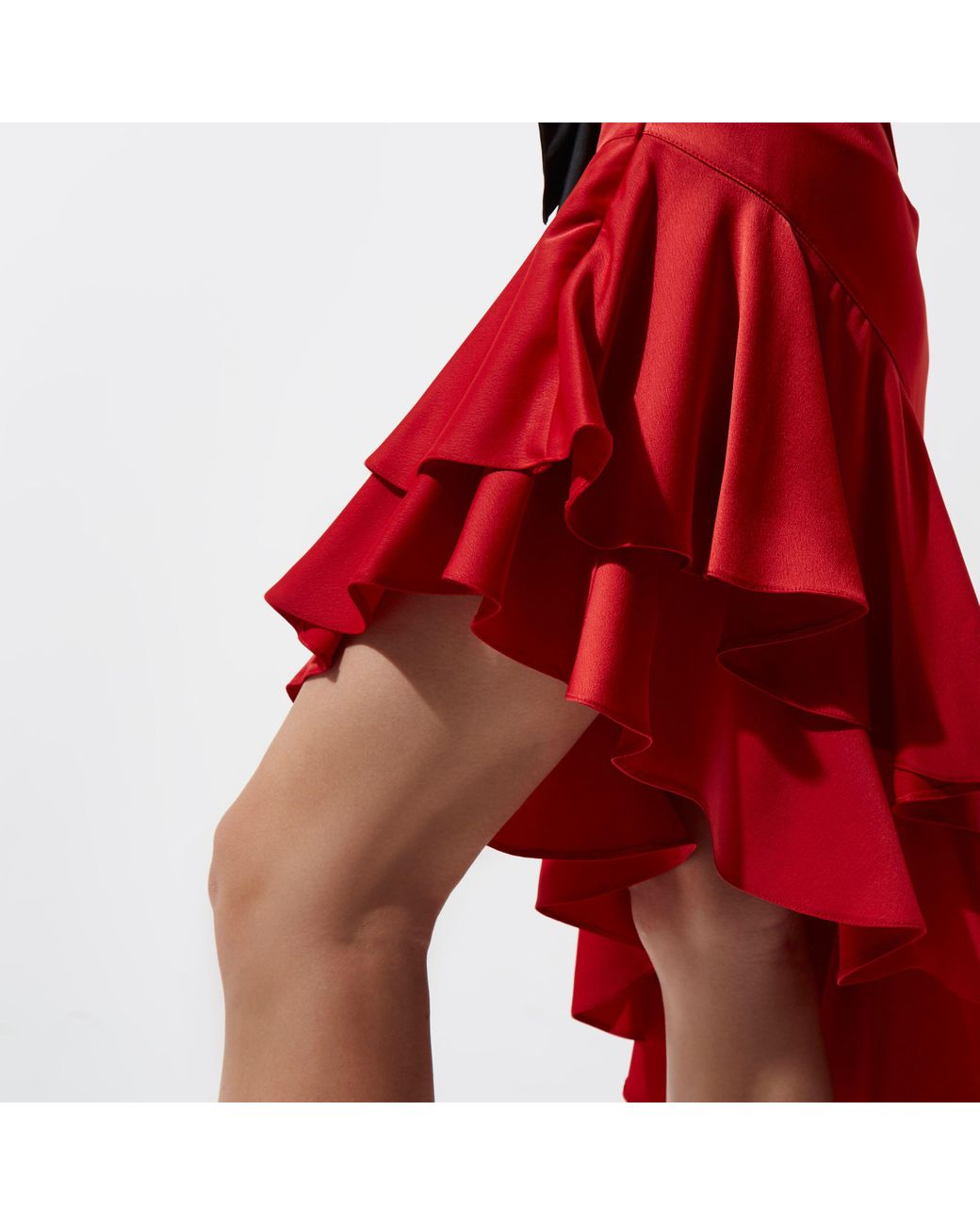 River Island Red Asymmetric Frill Hem Skirt | Lyst