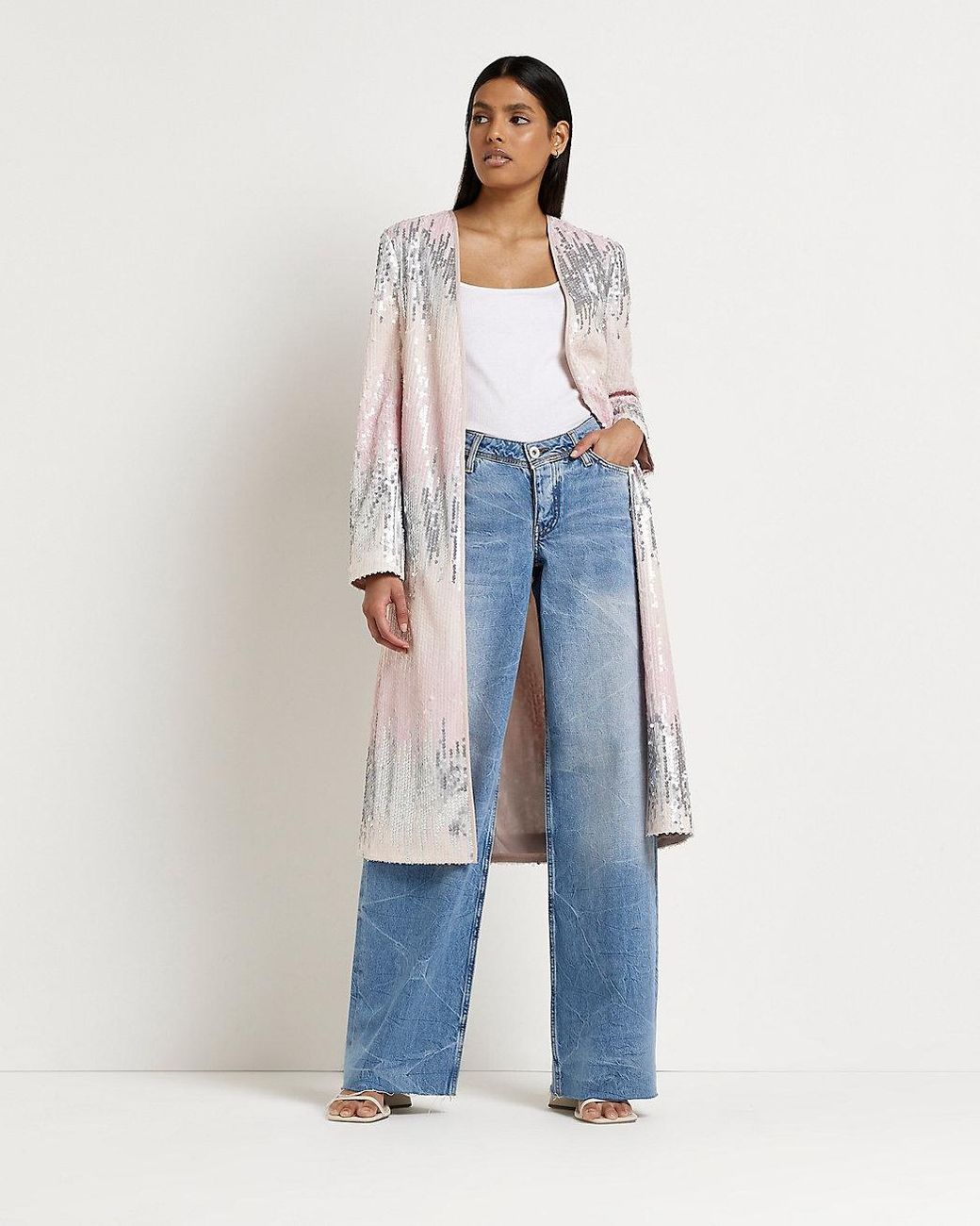 River Island Pink Ombre Sequin Longline Jacket Lyst Canada