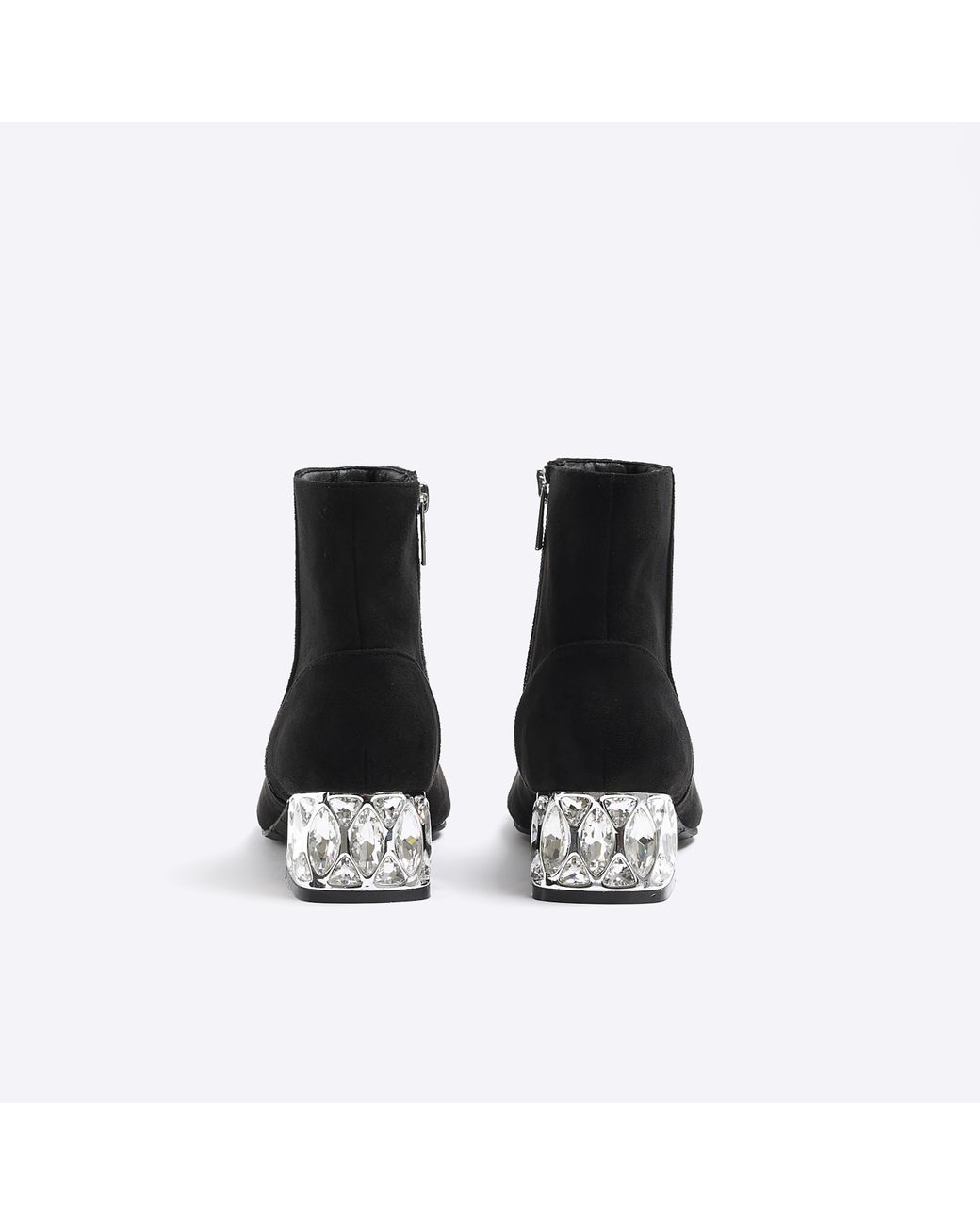 River Island Suedette Diamante Heel Ankle Boots in Black Lyst UK