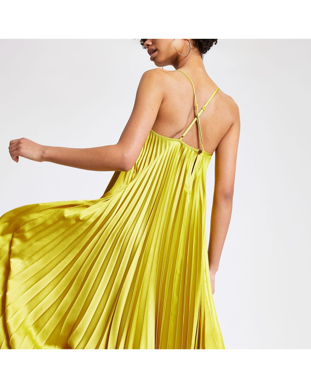 River Island Pleated Satin Maxi Dress in Green Lyst UK
