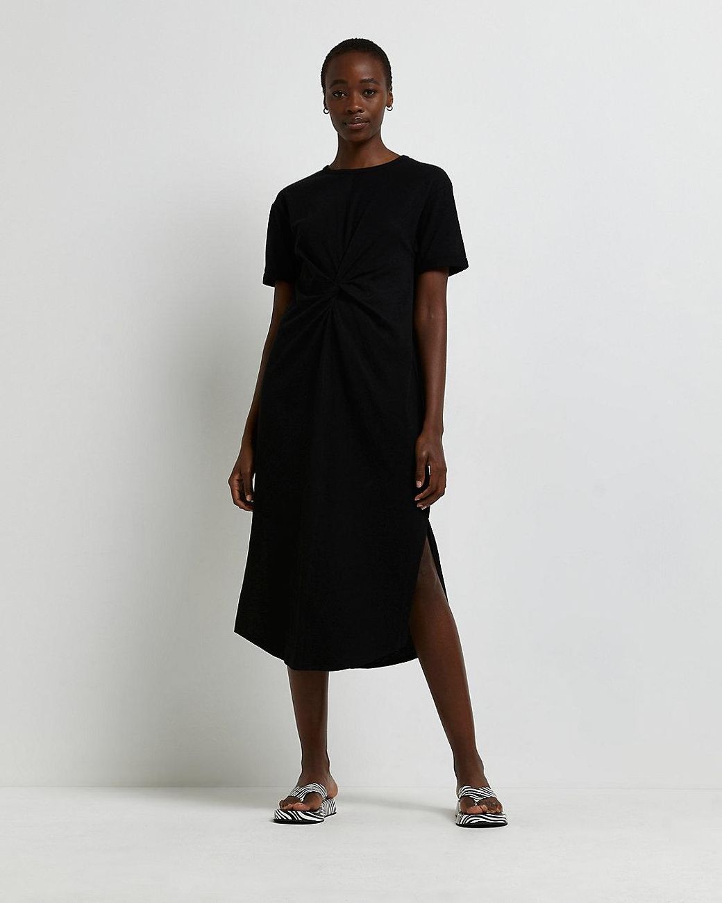 Black Twist Front T-shirt Midi Dress | Lyst