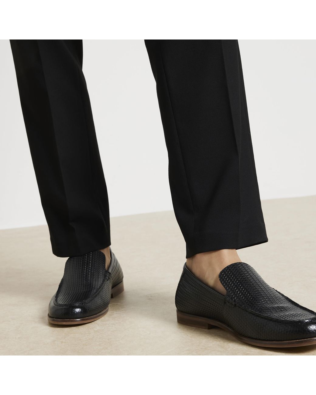 River Island Black Leather Weave Loafers in White for Men Lyst Canada