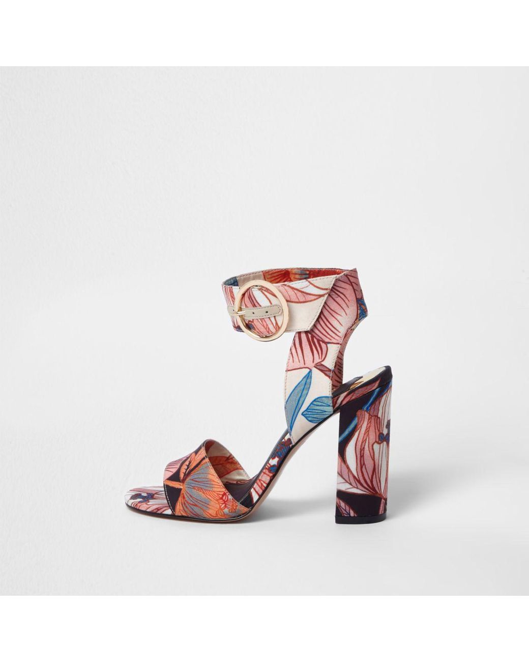 Womens Floral Buckle Block Mid Heel Casual Sandals Printing Peep Open Toe  Shoes | eBay