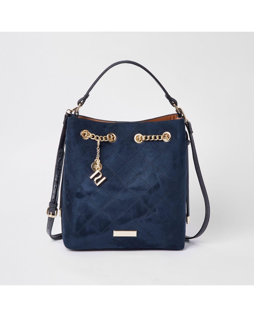 River Island Navy Quilted Bucket Bag in Blue | Lyst UK