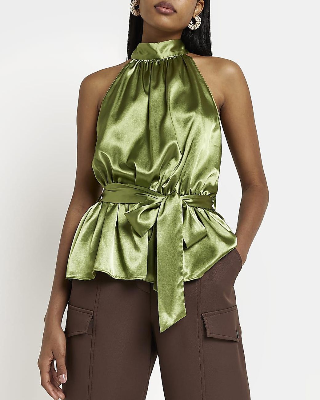 River Island Green Satin Halter Neck 