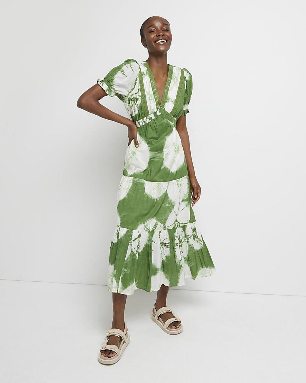 Green Tie Dye Smock Maxi Dress 