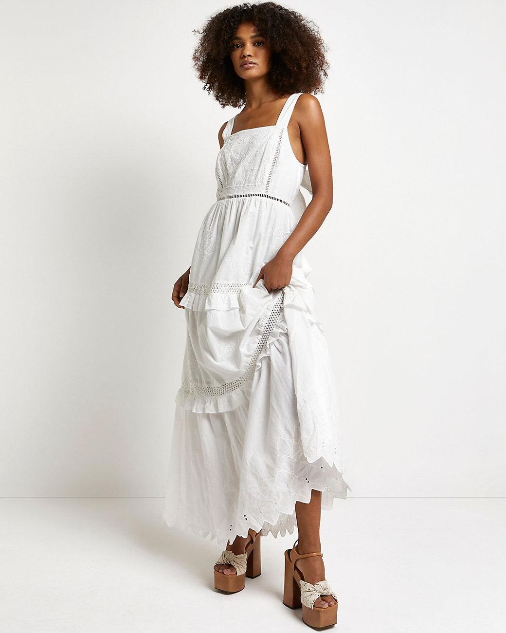 White Broderie Smock Maxi Dress 