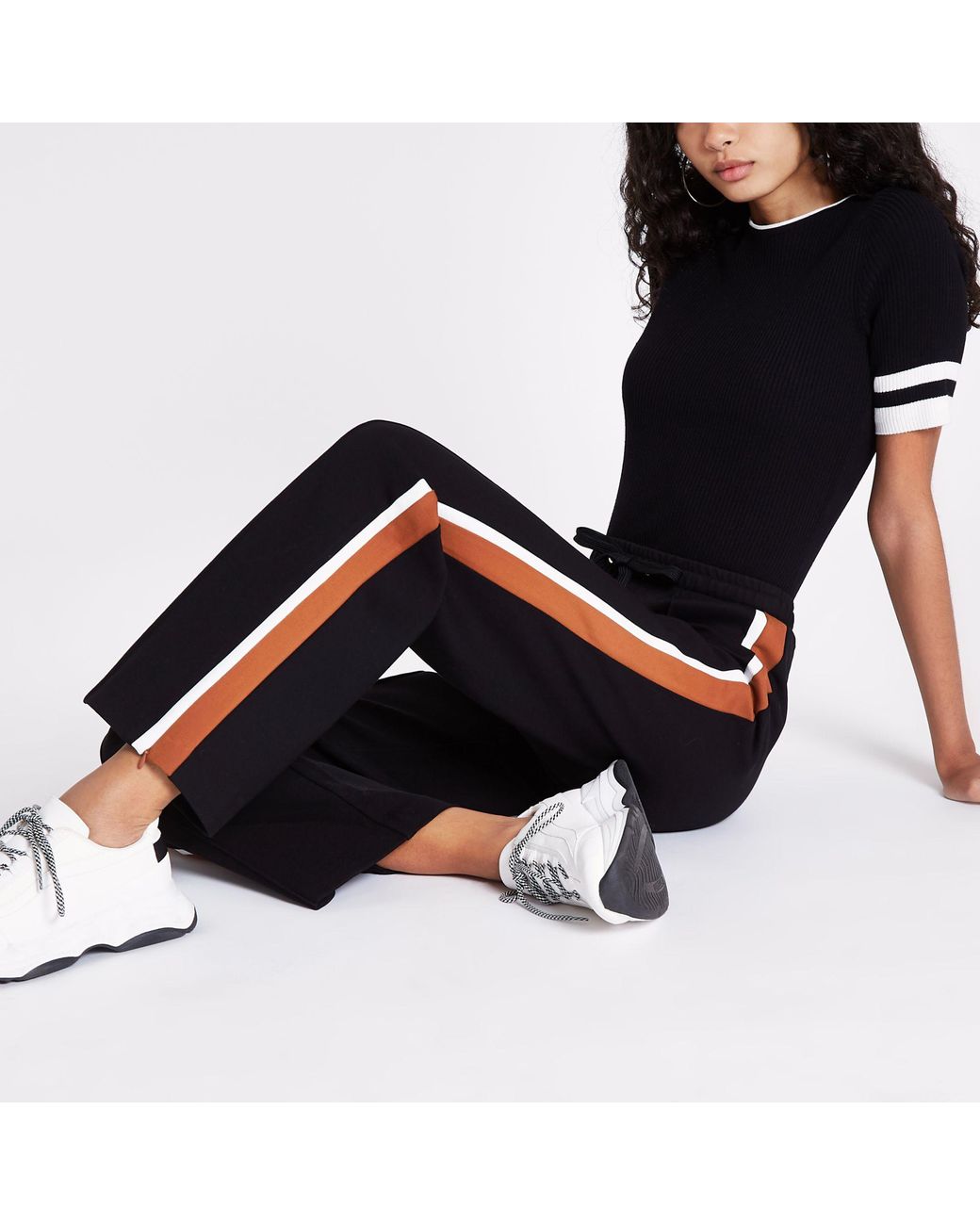 Black Stripe Side Wide Leg joggers | Lyst
