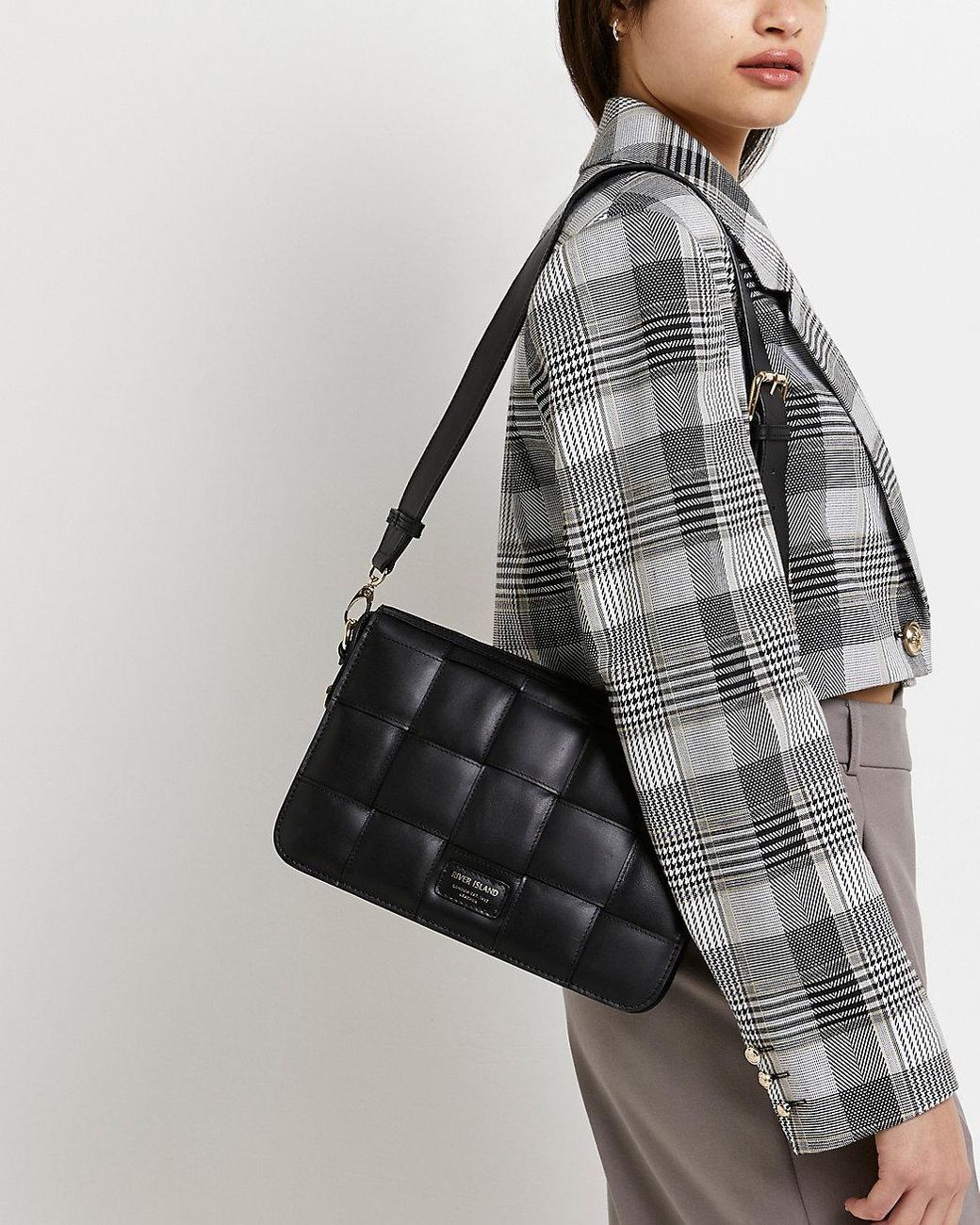 Black woven cheap leather handbag