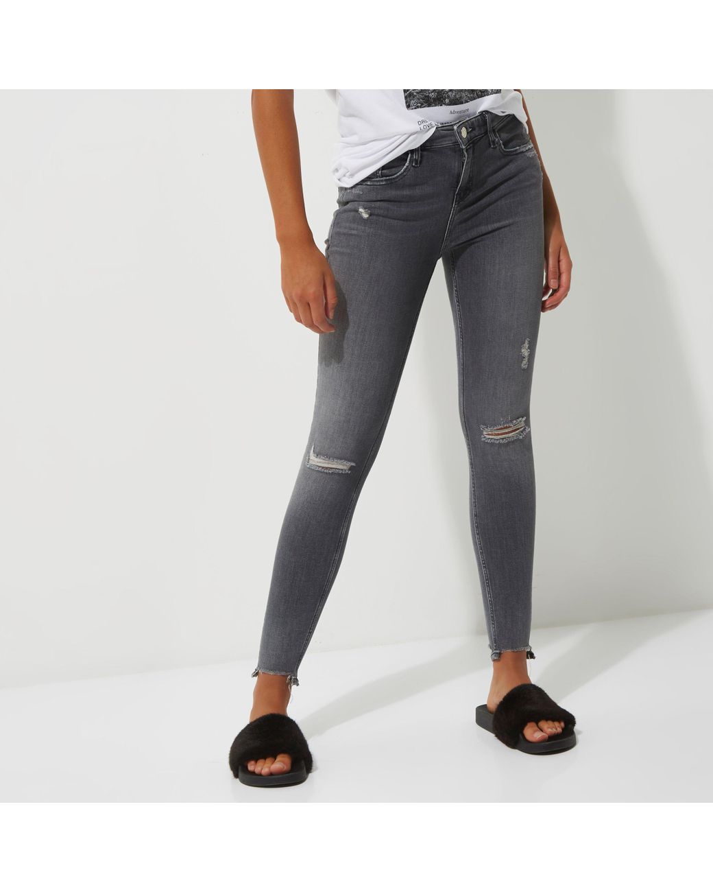 River Island Denim Grey Ripped Amelie 