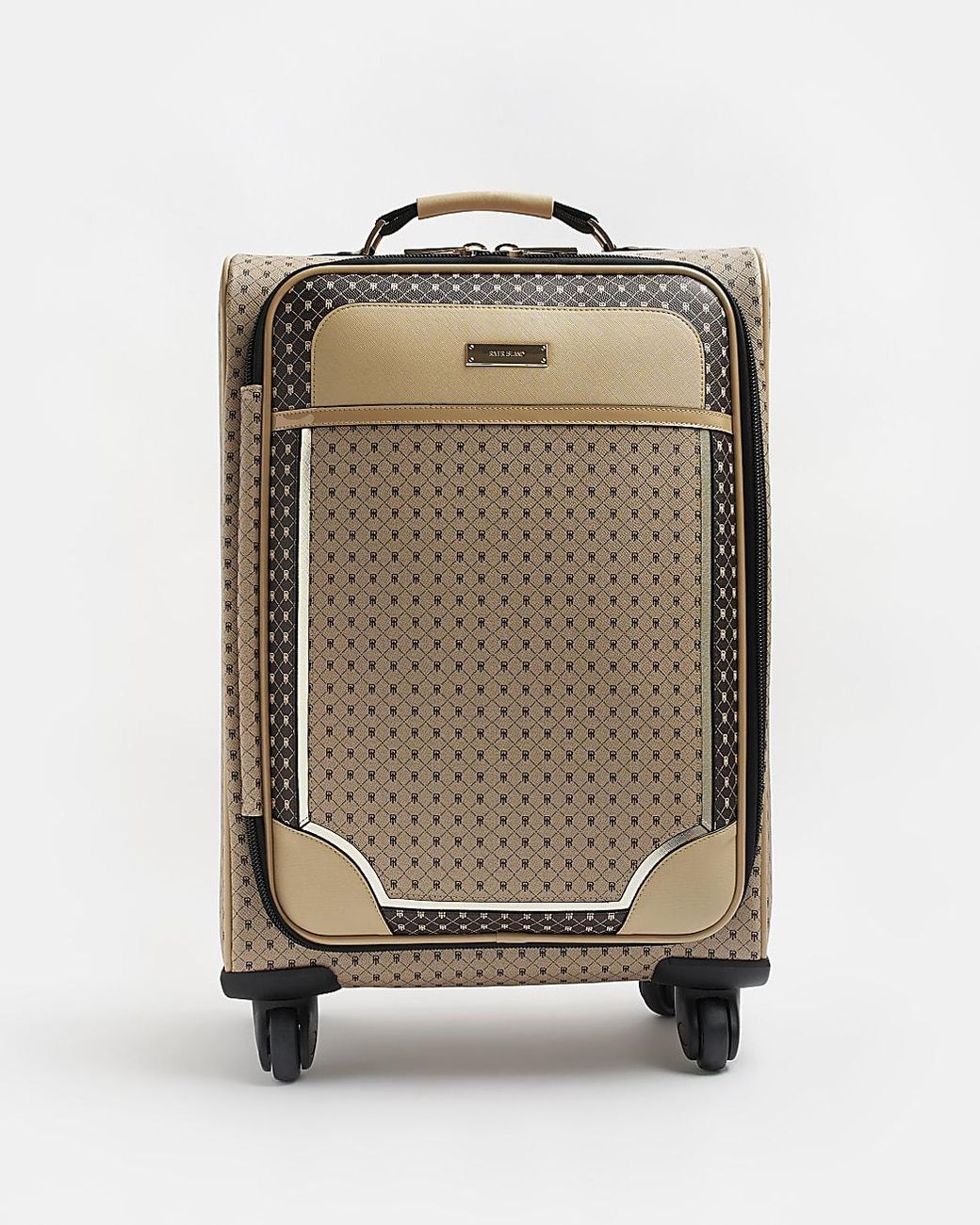 River Island Beige Ri Monogram Suitcase in Natural | Lyst UK
