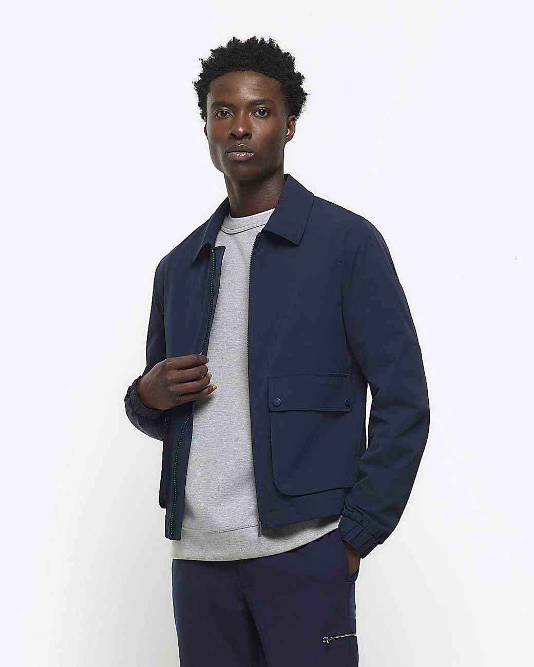 River Island Zip Up Harrington Jacket in Blue for Men Lyst