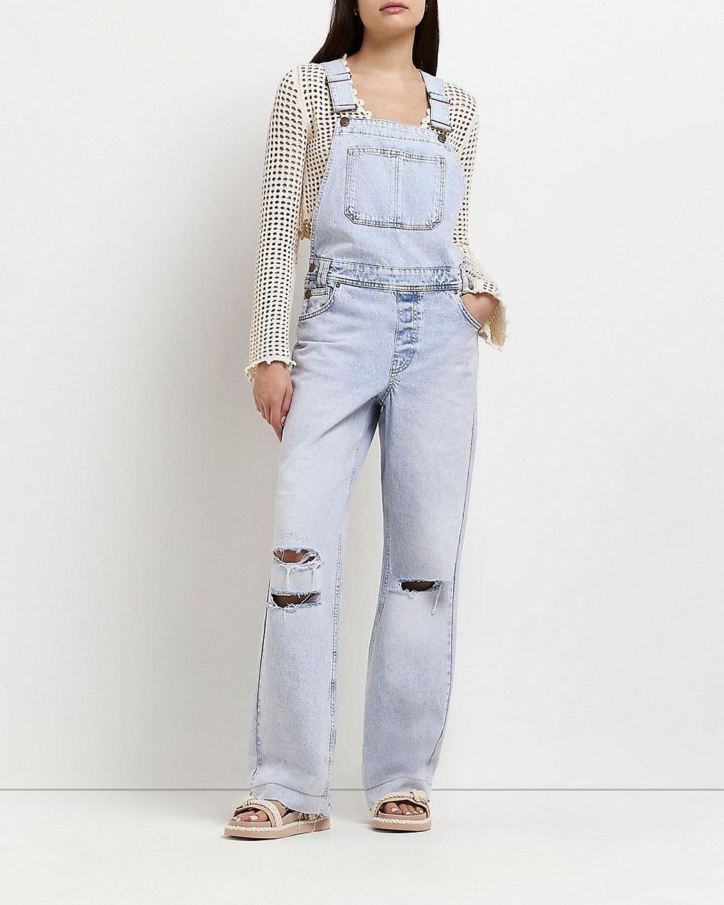 Denim Ripped Denim Dungarees 