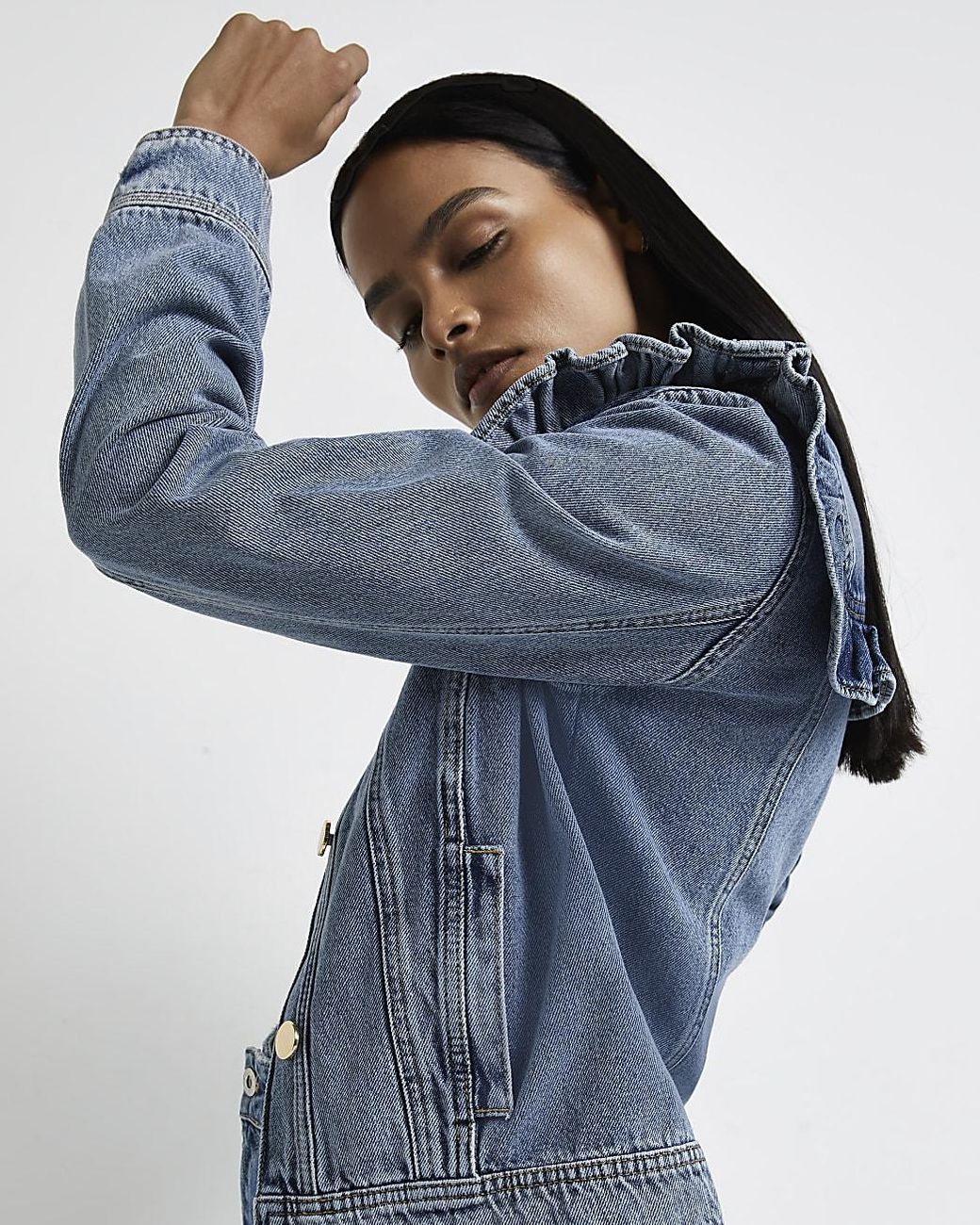 Blue Frill Detail Denim Jacket 