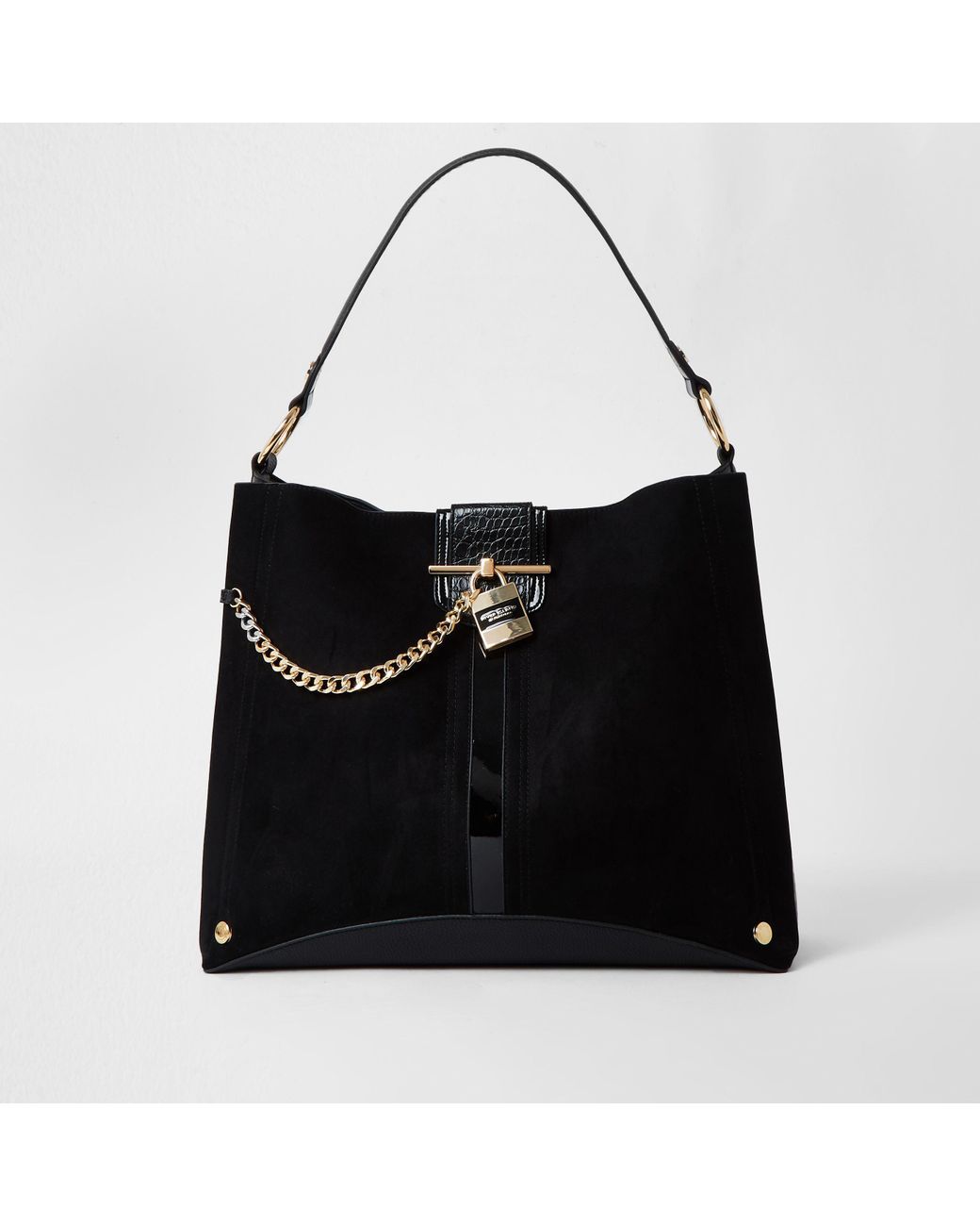 River island black bag with gold chain deals