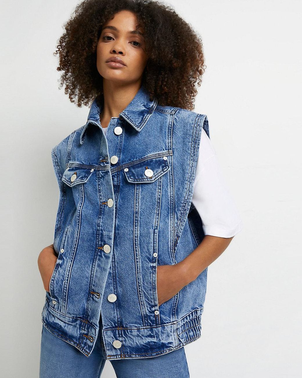 River Island Sleeveless Denim Jacket in 