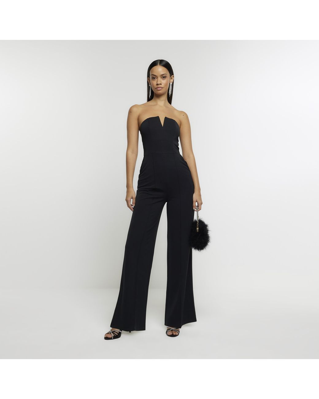 Black bandeau cheap jumpsuit uk