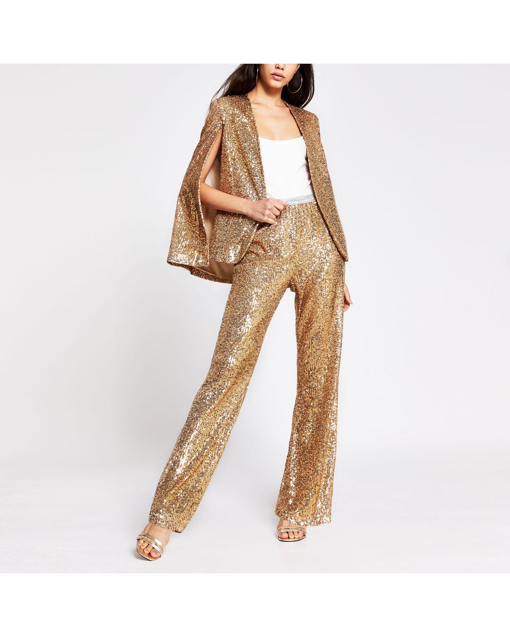 River Island Gold Sequin Trousers in Metallic | Lyst Australia