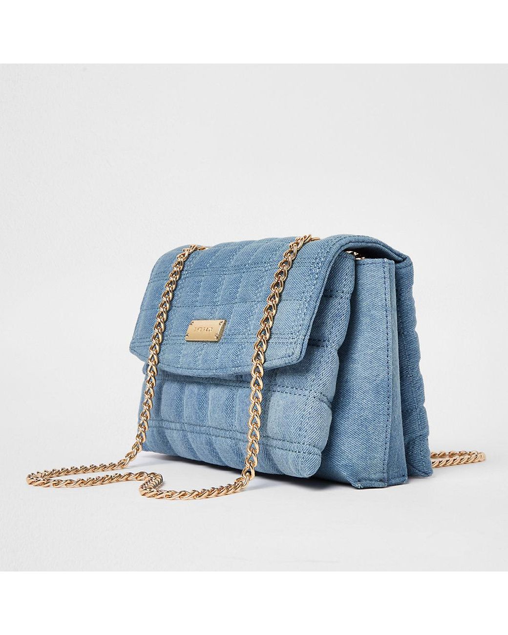River Island Blue Denim Quilted Shoulder Bag Lyst
