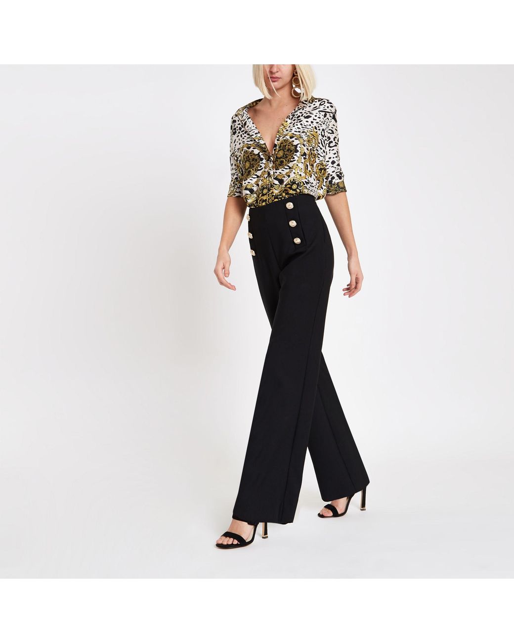 high waisted gold button trousers