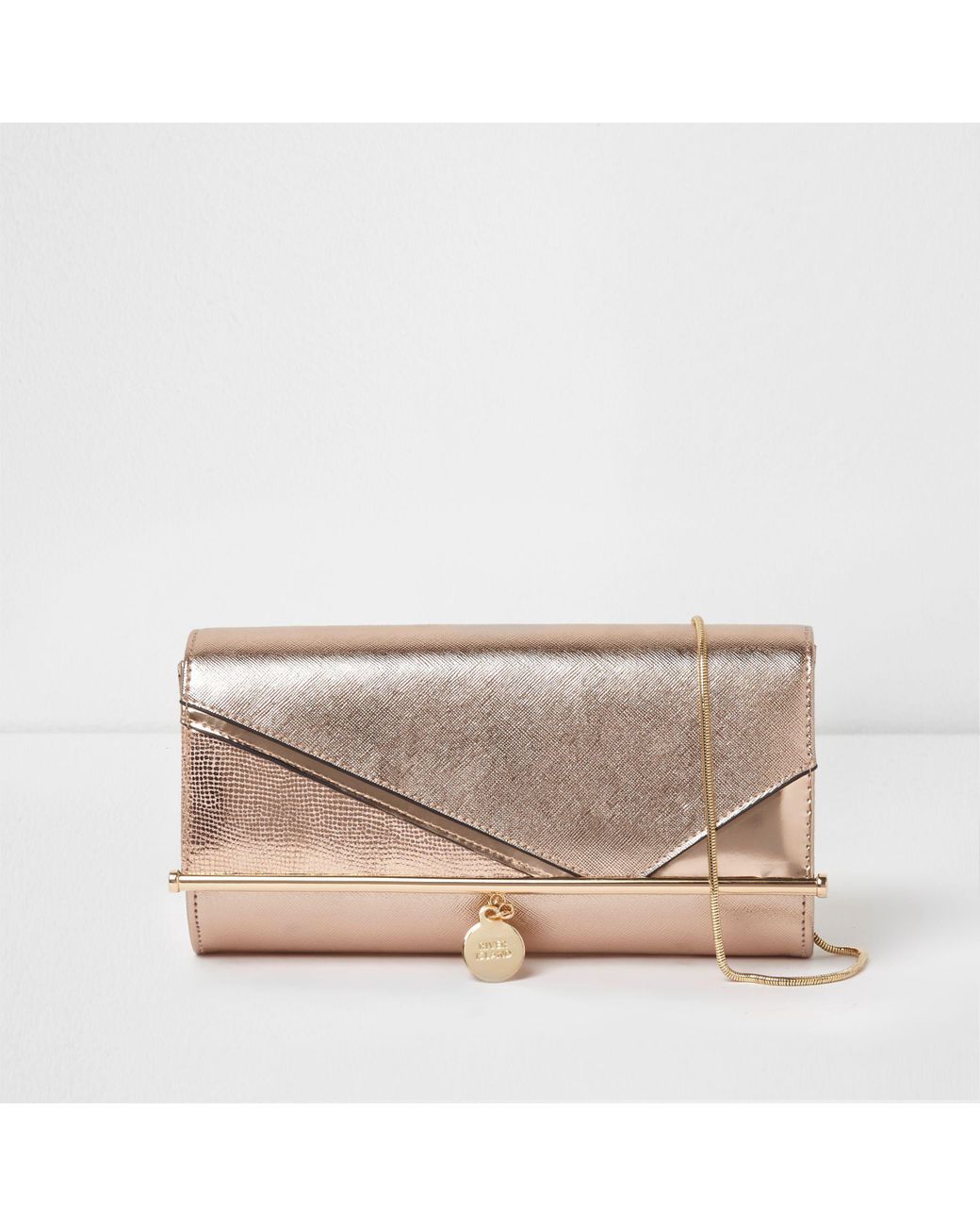 River Island Rose Gold Bar Front Foldover Clutch Bag | Lyst UK