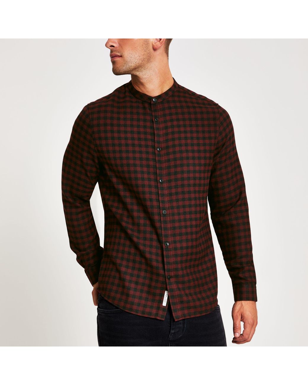 red grandad collar shirt